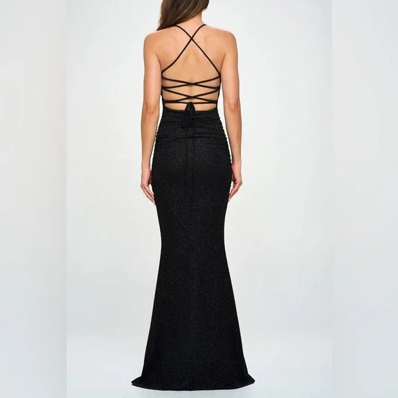 Lovely Day | Dresses | Black Glitter Lace Up Mermaid Maxi Dress | Poshmark